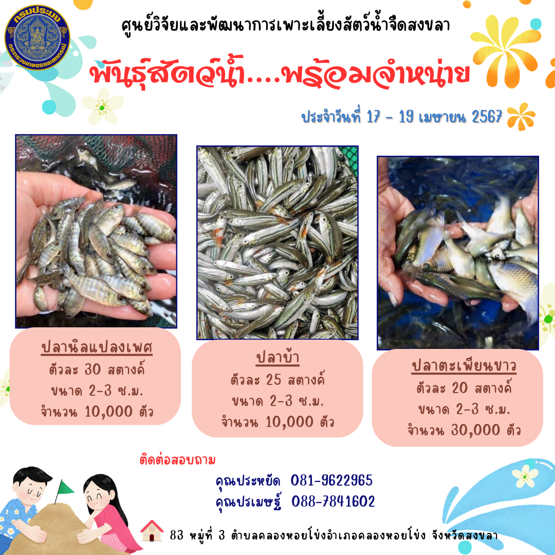 พันธุ์สัตว์น้ำพร้อมจำหน่าย