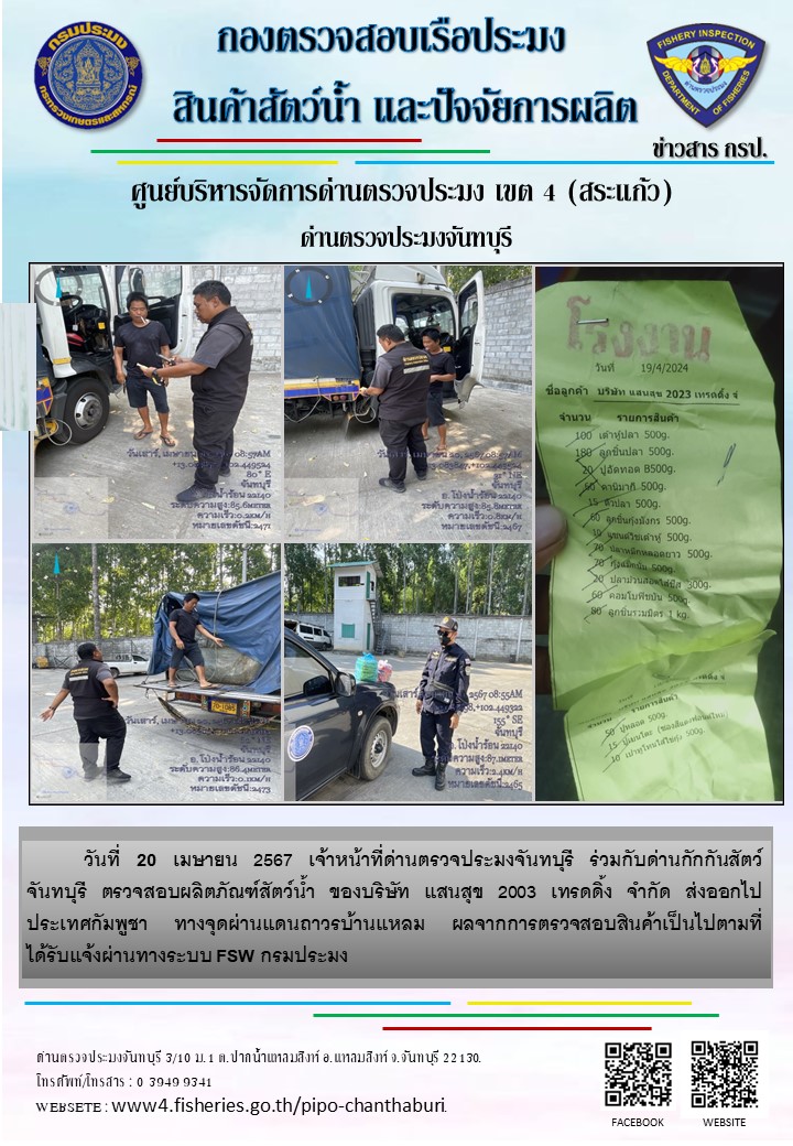 รายงานการปฏิบัติงานประจำวันที่ 20 เมษายน 2567