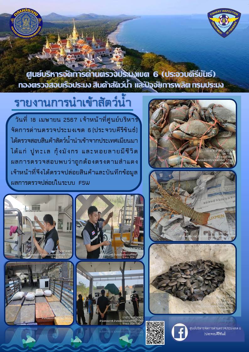 ตรวจสอบสินค้าสัตว์น้ำนำเข้าจากประเทศเมียนมา..คลิก