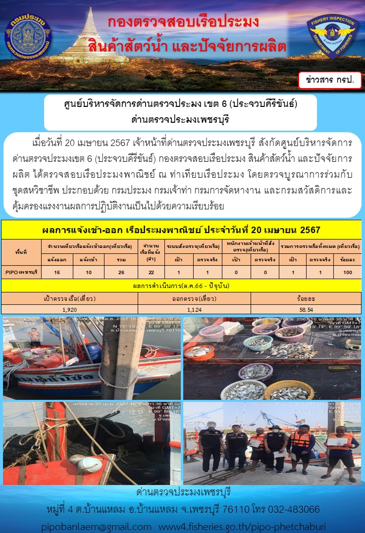 ตรวจสอบเรือประมงพาณิชย์ ณ ท่าเทียบเรือประมง