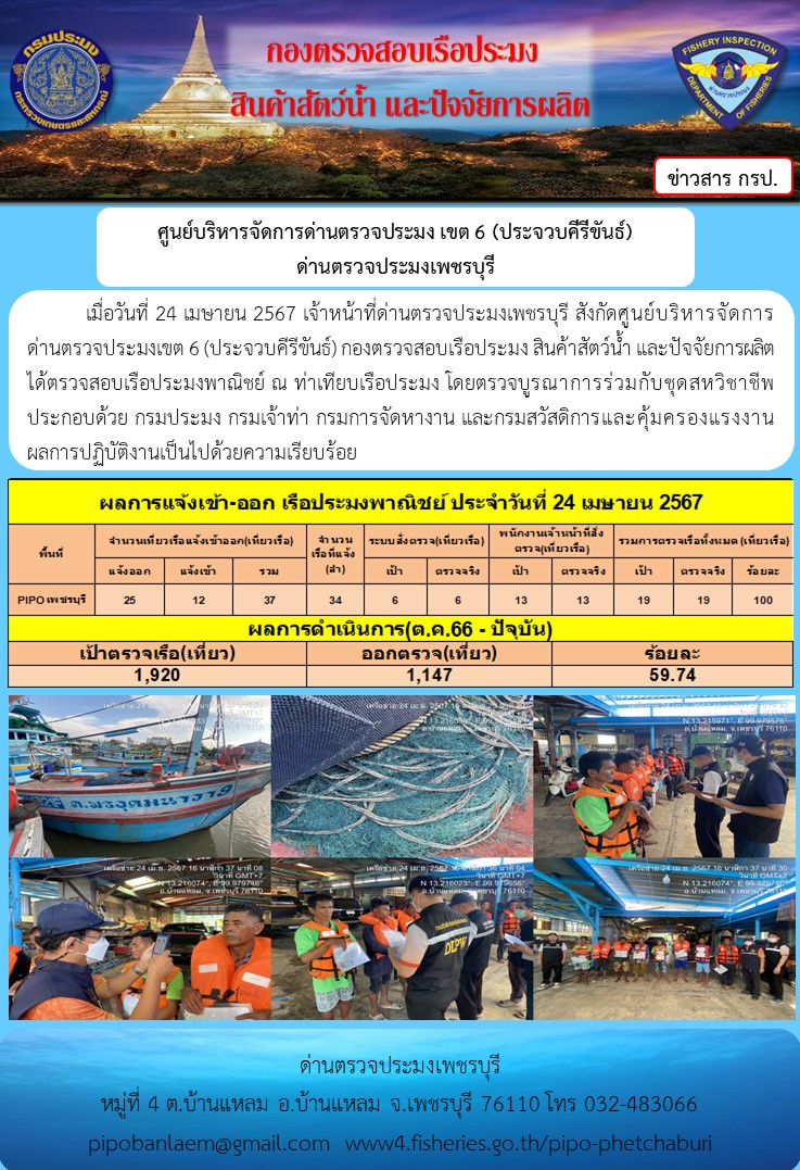 ตรวจสอบเรือประมงพาณิชย์ ณ ท่าเทียบเรือประมง