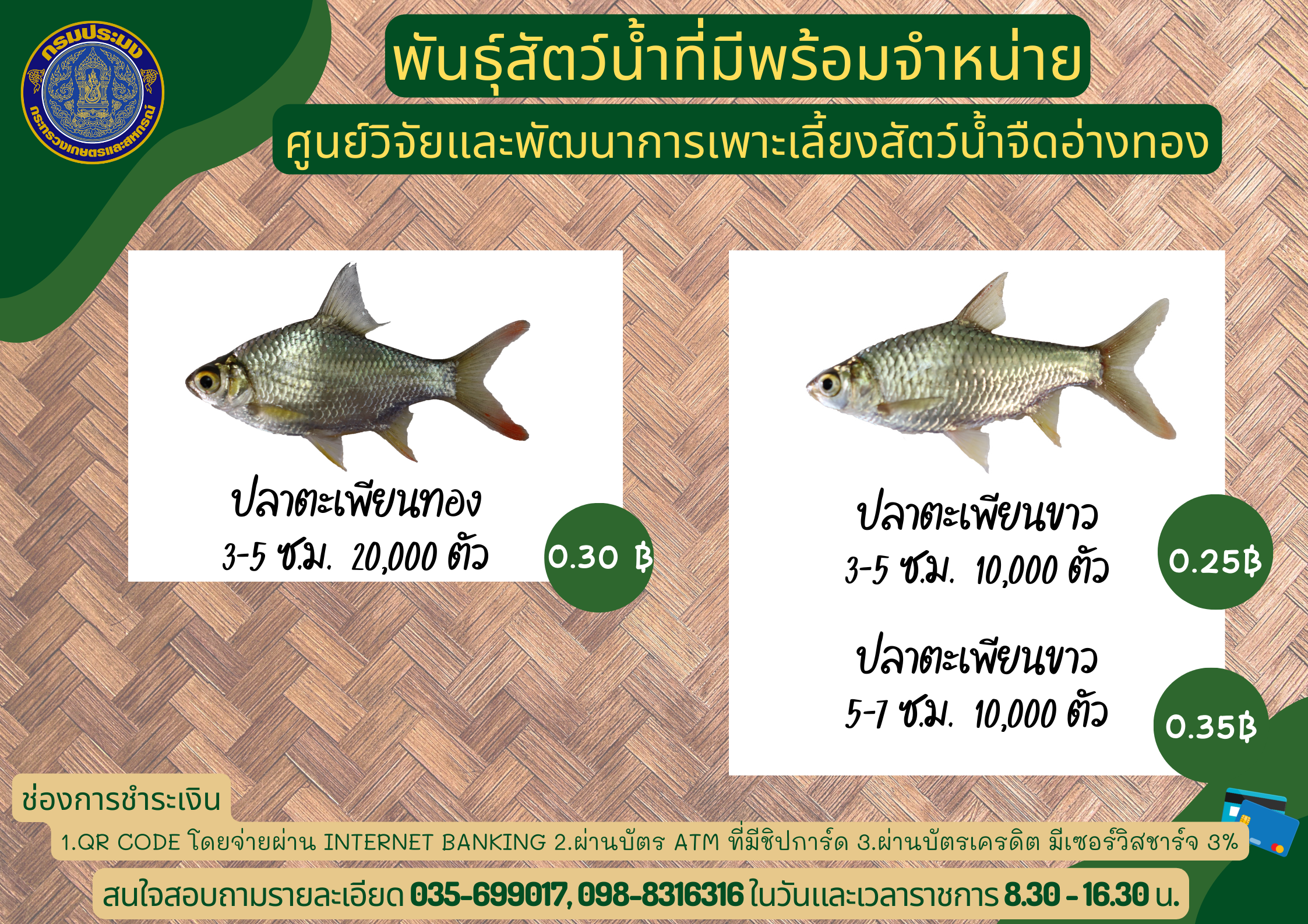 พันธุ์สัตว์น้ำที่มีพร้อมจำหน่าย