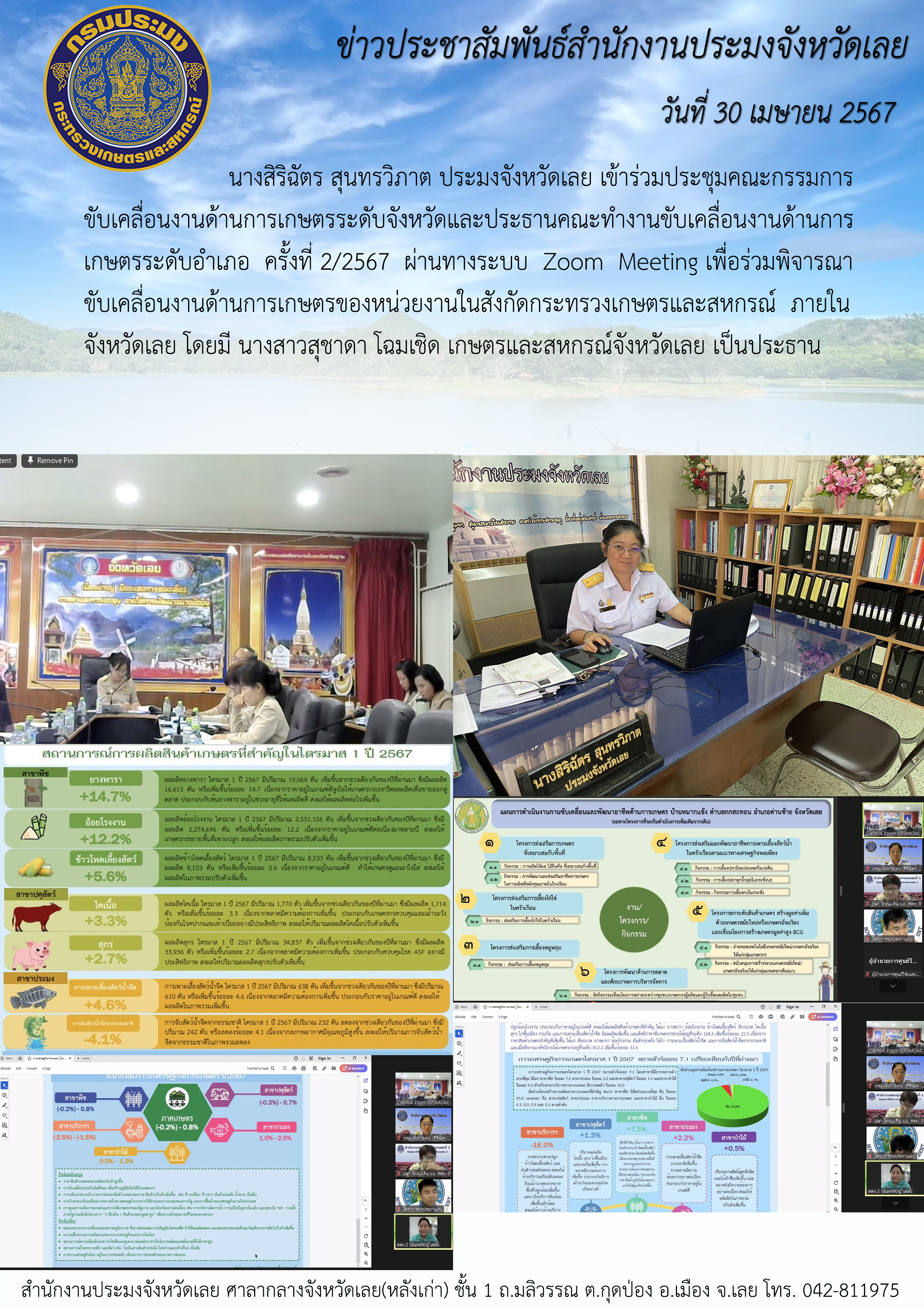 เข้าร่วมประชุมคณะกรรมการขับเคลื่อนงานด้านการเกษตรระดับจังหวัดและประธานคณะทำงานขับเคลื่อนงานด้านการเกษตรระดับอำเภอ ครั้งที่ 2/2567