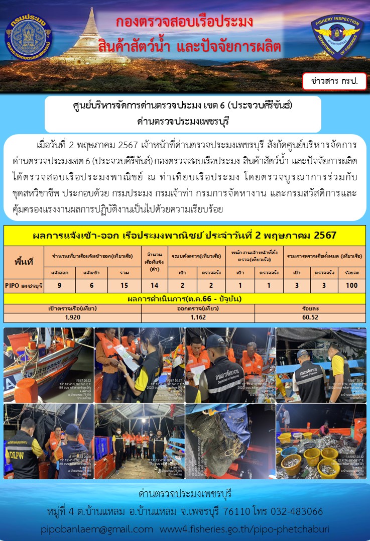 ตรวจสอบเรือประมงพาณิชย์ ณ ท่าเทียบเรือประมง