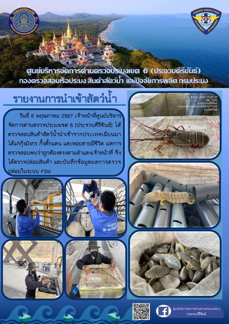 ตรวจสอบสินค้าสัตว์น้ำนำเข้าจากประเทศเมียนมา