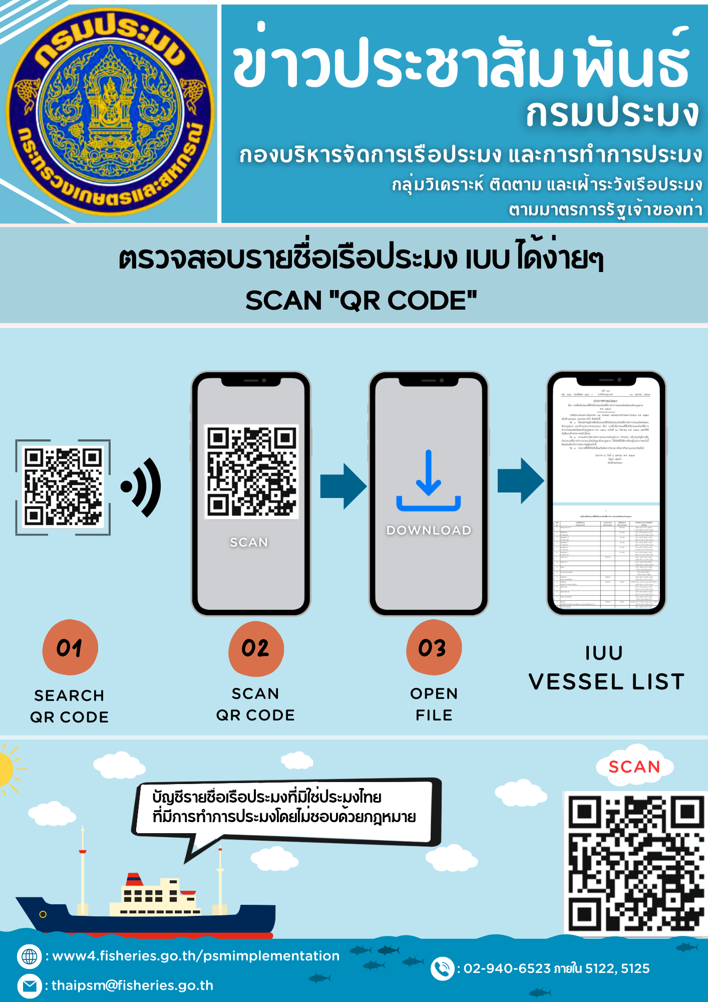 ตรวจสอบรายชื่อเรือประมง IUU ได้ง่ายๆ  SCAN “QR CODE”..คลิก