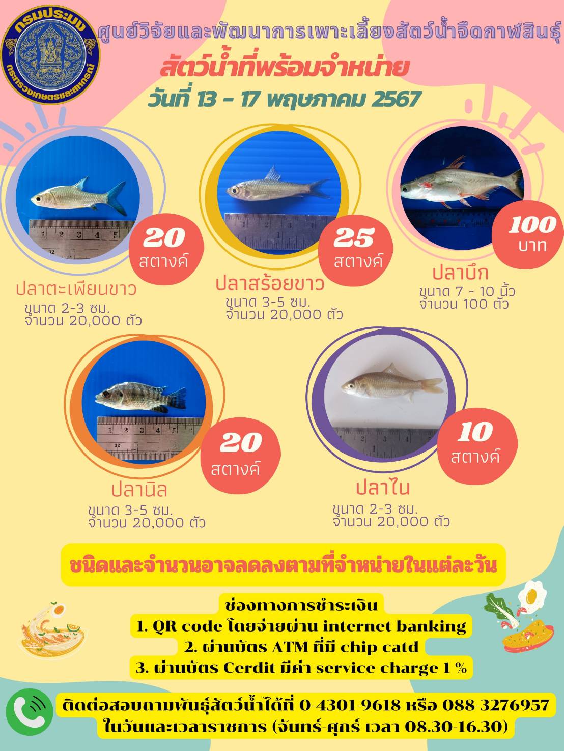 พันธุ์สัตว์น้ำที่พร้อมจำหน่ายประจำสัปดาห์