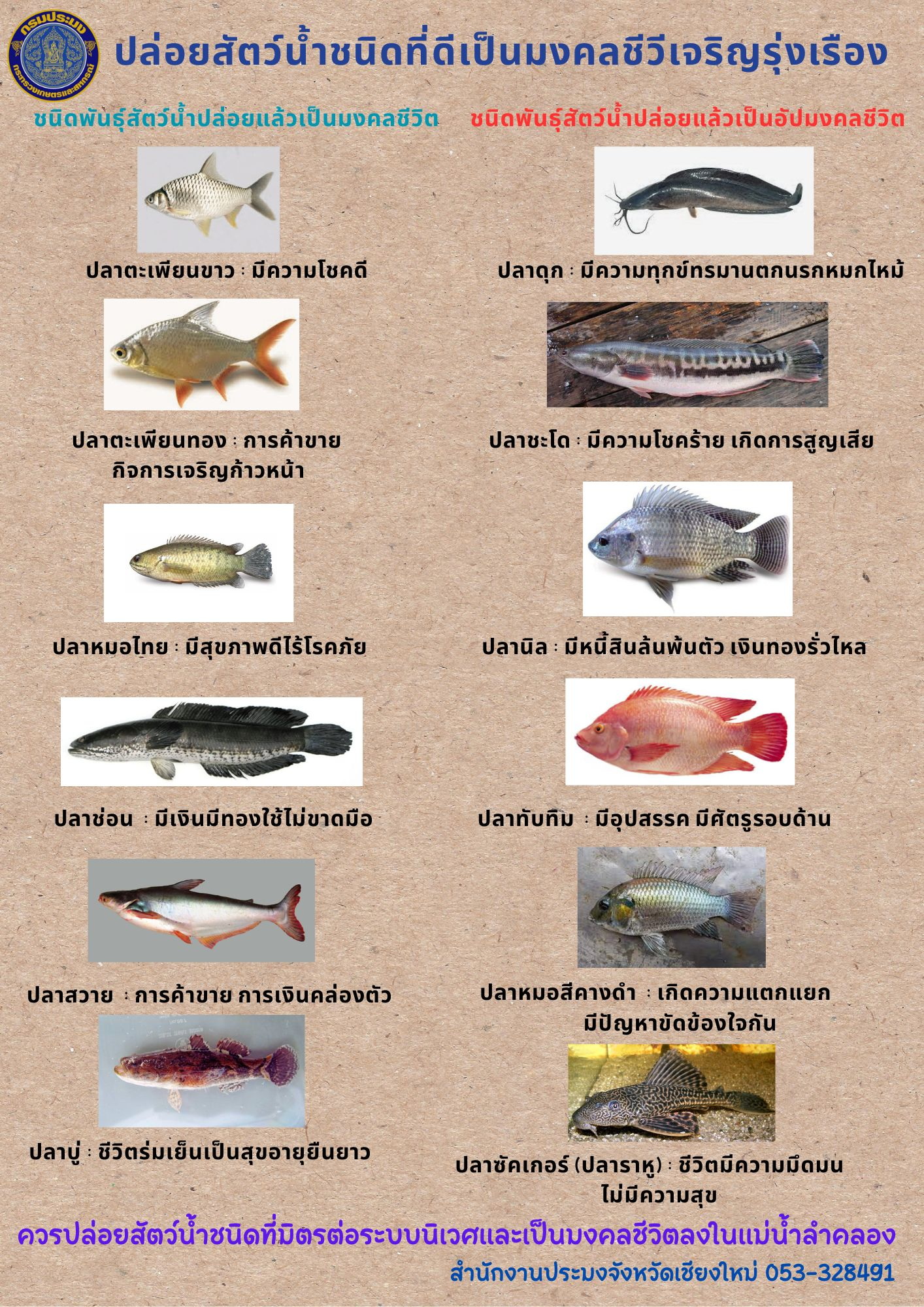 ประชาสัมพันธ์การปล่อยสัตว์น้ำที่ถูกต้องเป็นมงคลชีวิต..คลิก