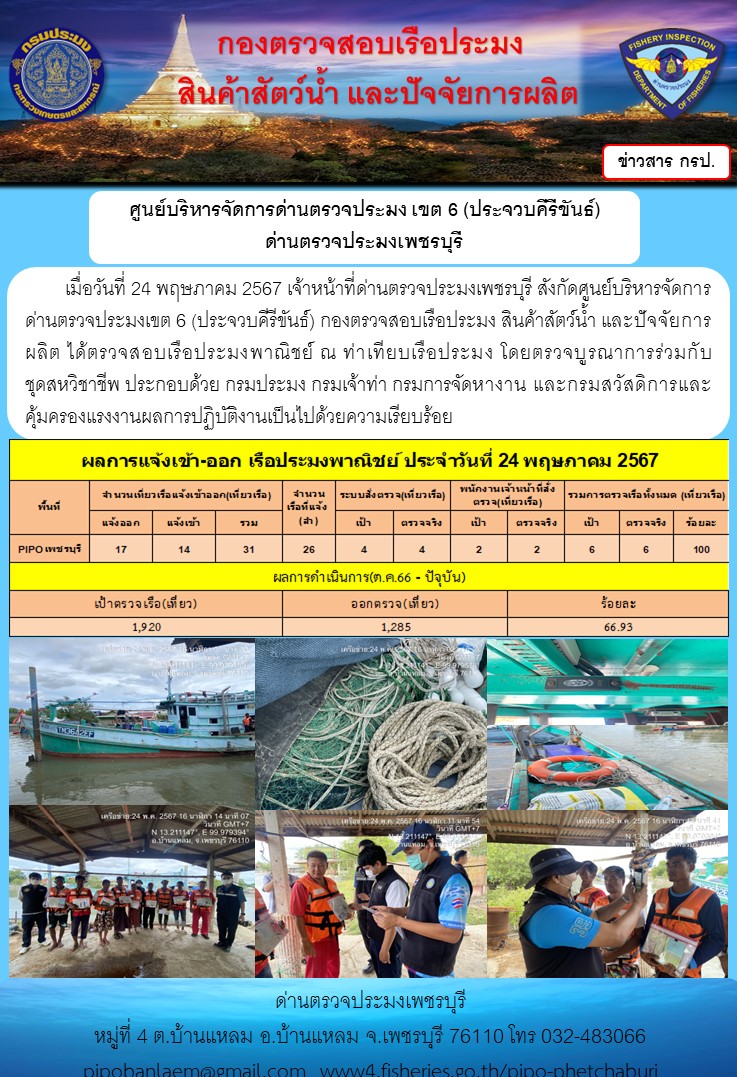 ตรวจสอบเรือประมงพาณิชย์ ณ ท่าเทียบเรือประมง..คลิก