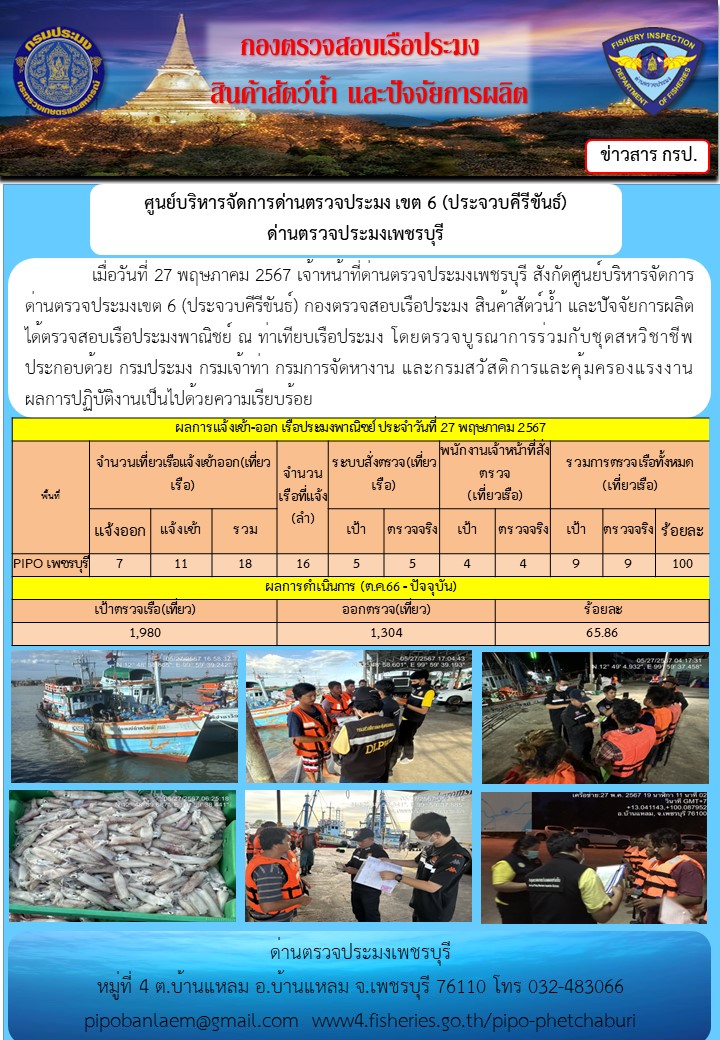 ตรวจสอบเรือประมงพาณิชย์ ณ ท่าเทียบเรือประมง..คลิก