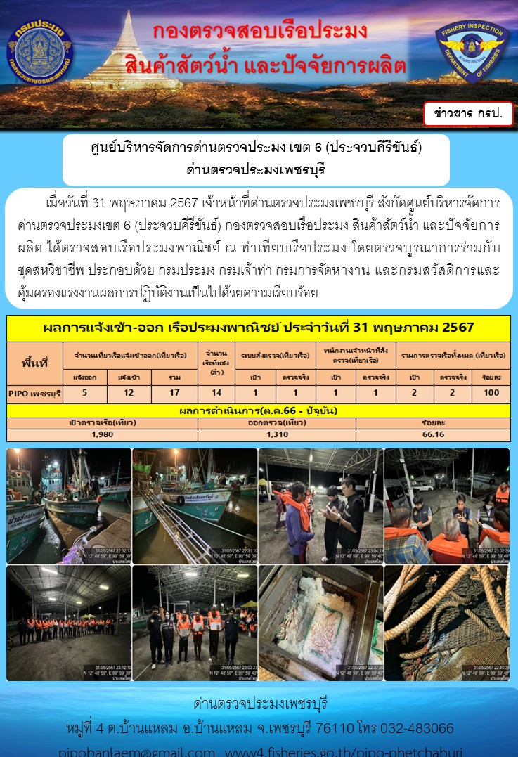ตรวจสอบเรือประมงพาณิชย์ ณ ท่าเทียบเรือประมง