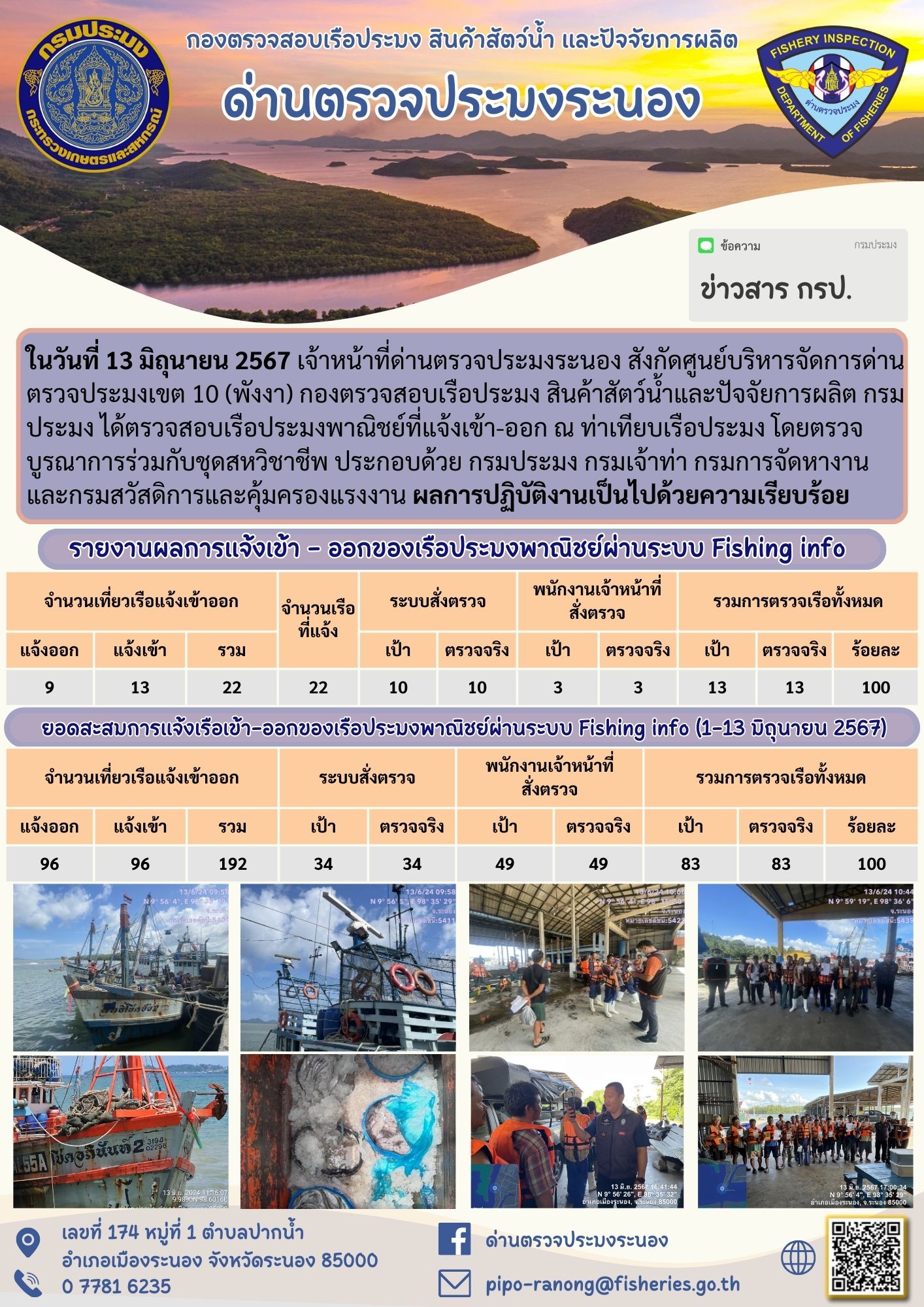 ตรวจสอบเรือประมงพาณิชย์ ณ ท่าเทียบเรือประมง..คลิก