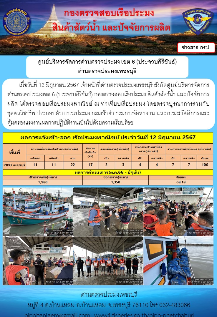 ตรวจสอบเรือประมงพาณิชย์ ณ ท่าเทียบเรือประมง..คลิก