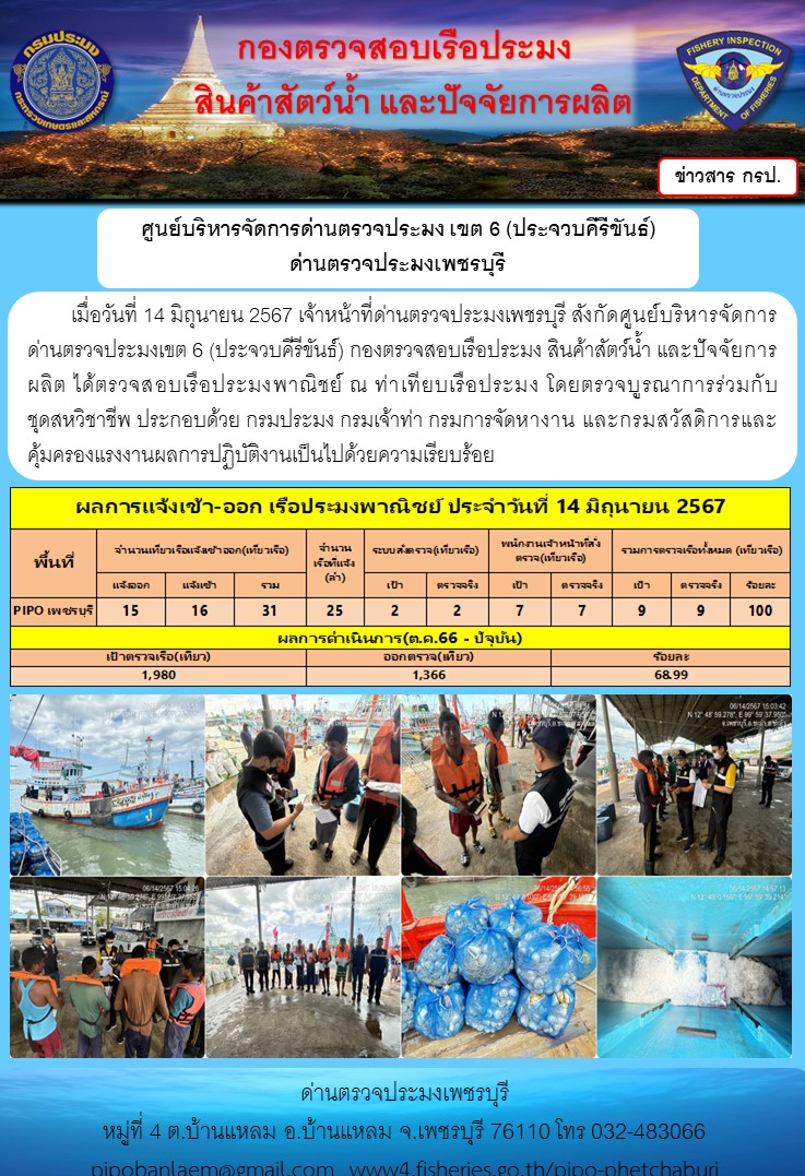 ตรวจสอบเรือประมงพาณิชย์ ณ ท่าเทียบเรือประมง..คลิก