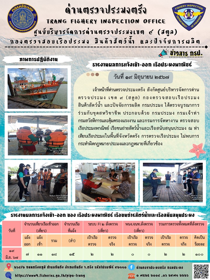 ประชาสัมพันธ์การปฏิบัติงานด่านตรวจประมงตรัง