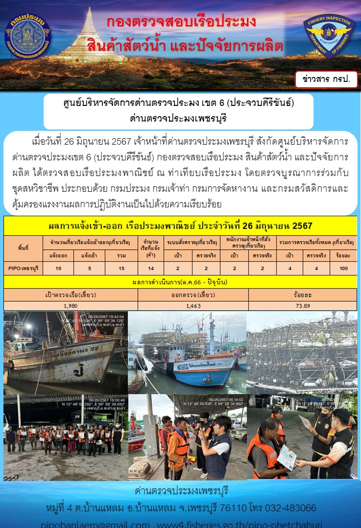 ตรวจสอบเรือประมงพาณิชย์ ณ ท่าเทียบเรือประมง..คลิก