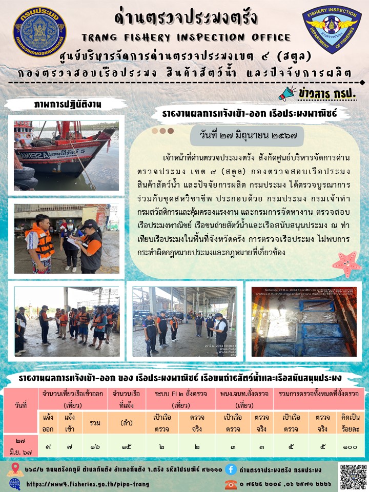 ประชาสัมพันธ์การปฏิบัติงานด่านตรวจประมงตรัง..คลิก