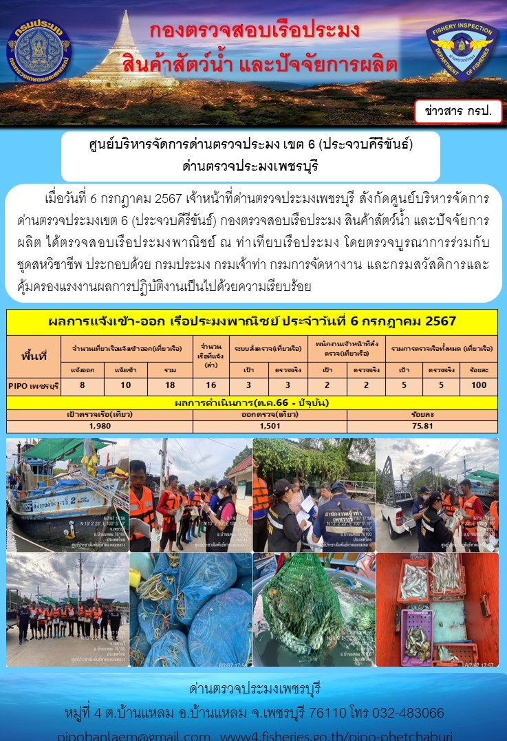 ตรวจสอบเรือประมงพาณิชย์ ณ ท่าเทียบเรือประมง..คลิก