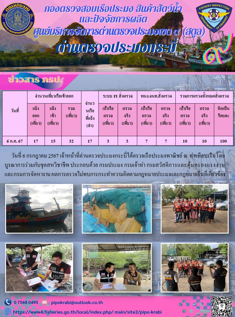 ตรวจสอบเรือประมง ณ ท่าเทียบเรือประมง