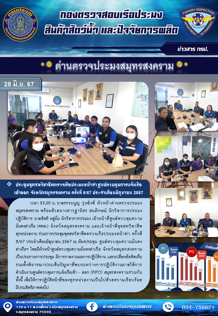ประชุมชุดสหวิชาชีพตรวจเรือประมงหน้าท่า ศูนย์ควบคุมการแจ้งเรือเข้าออก จังหวัดสมุทรสงคราม ครั้งที่ 9/67 ประจำเดือนมิถุนายน 2567..คลิก