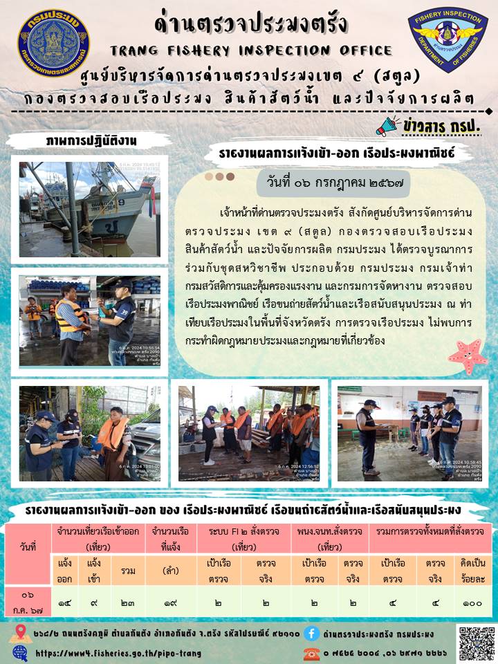 ประชาสัมพันธ์การปฏิบัติงานด่านตรวจประมงตรัง..คลิก