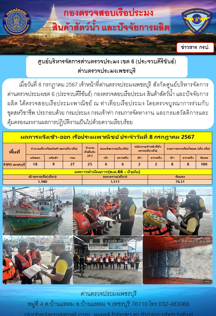 ตรวจสอบเรือประมงพาณิชย์ ณ ท่าเทียบเรือประมง..คลิก
