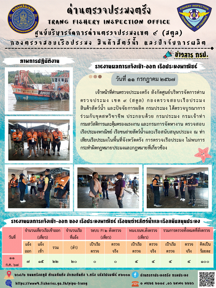 ประชาสัมพันธ์การปฏิบัติงานด่านตรวจประมงตรัง..คลิก