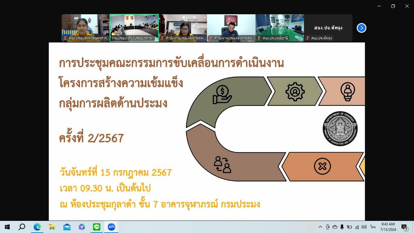 ประชุมคณะกรรมการขับเคลื่อนการดำเนินงานโครงการสร้างความเข้มแข็งกลุ่มการผลิตด้านประมง ครั้งที่ 2/2567..คลิก