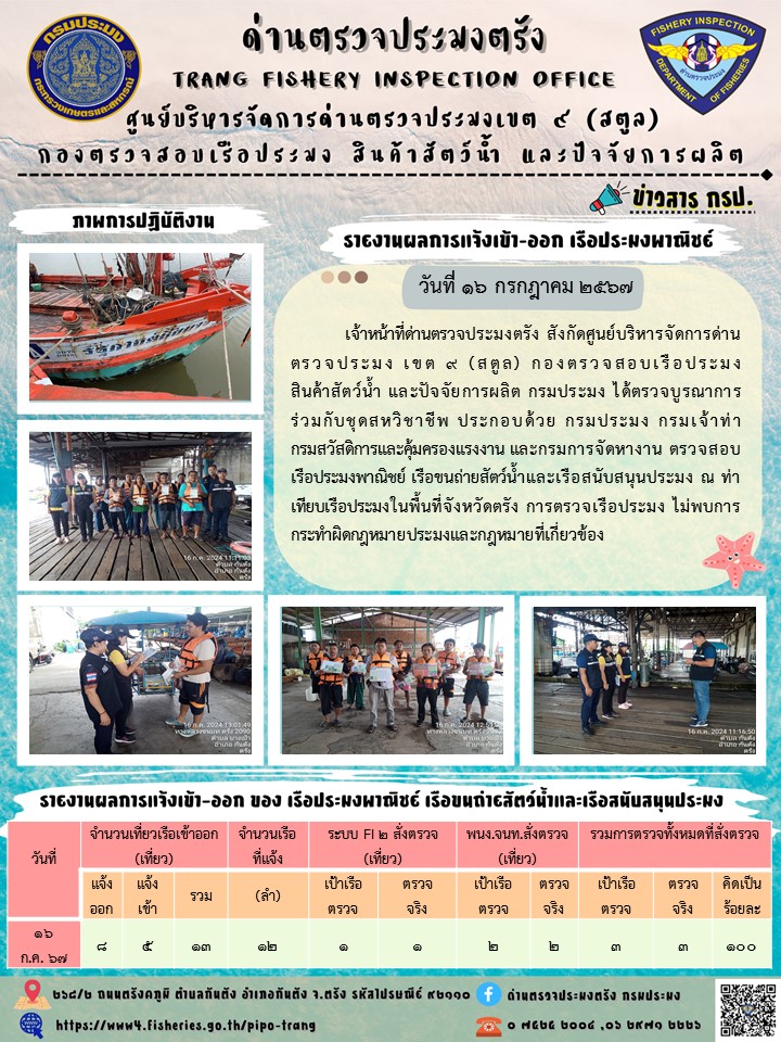 ประชาสัมพันธ์การปฏิบัติงานด่านตรวจประมงตรัง..คลิก