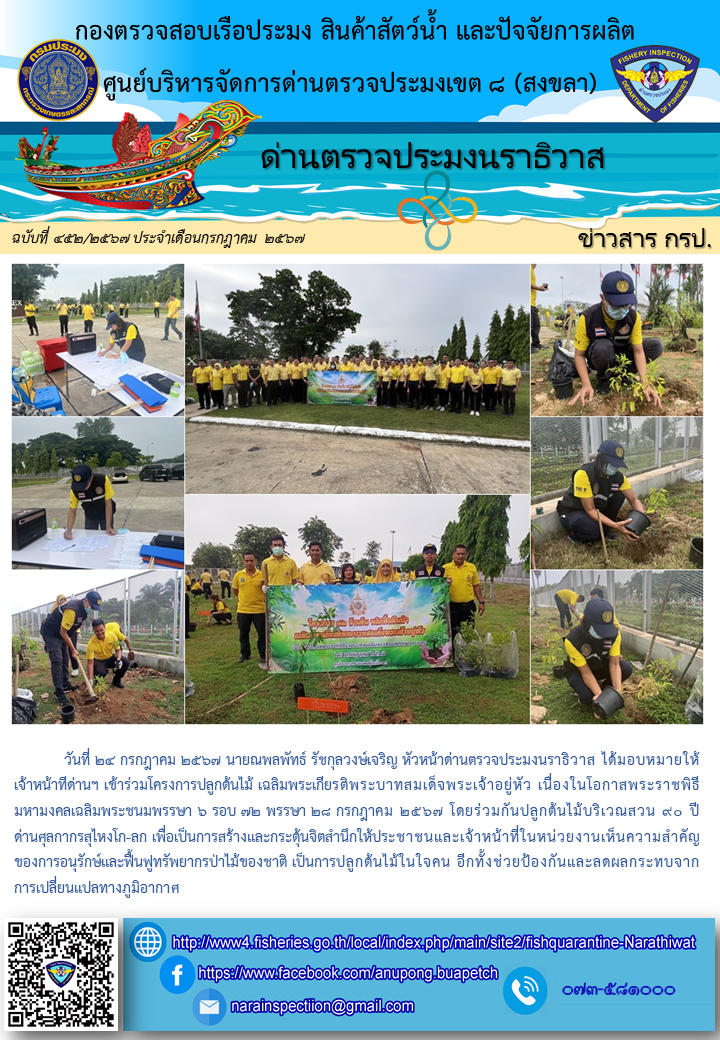 ประชาสัมพันธ์ด่านตรวจประมงนราธิวาส ประจำวันที่ 24 กรกฎาคม 2567..คลิก