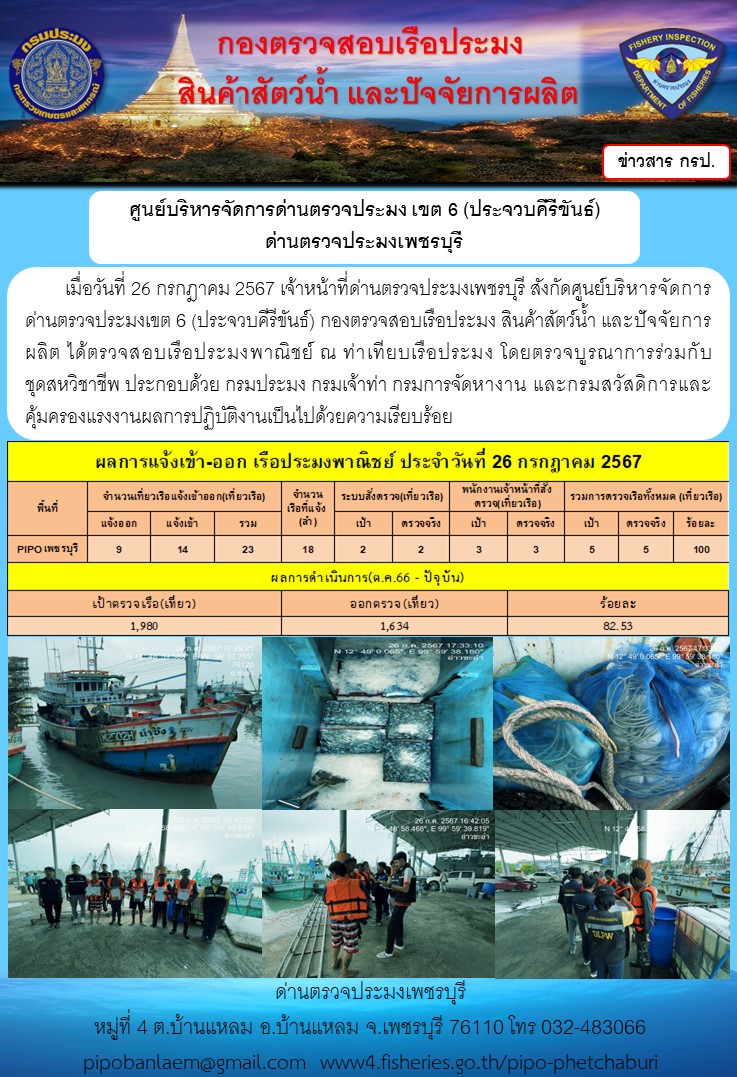 ตรวจสอบเรือประมงพาณิชย์ ณ ท่าเทียบเรือประมง..คลิก