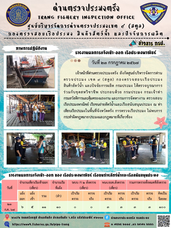 ประชาสัมพันธ์การปฏิบัติงานด่านตรวจประมงตรัง..คลิก