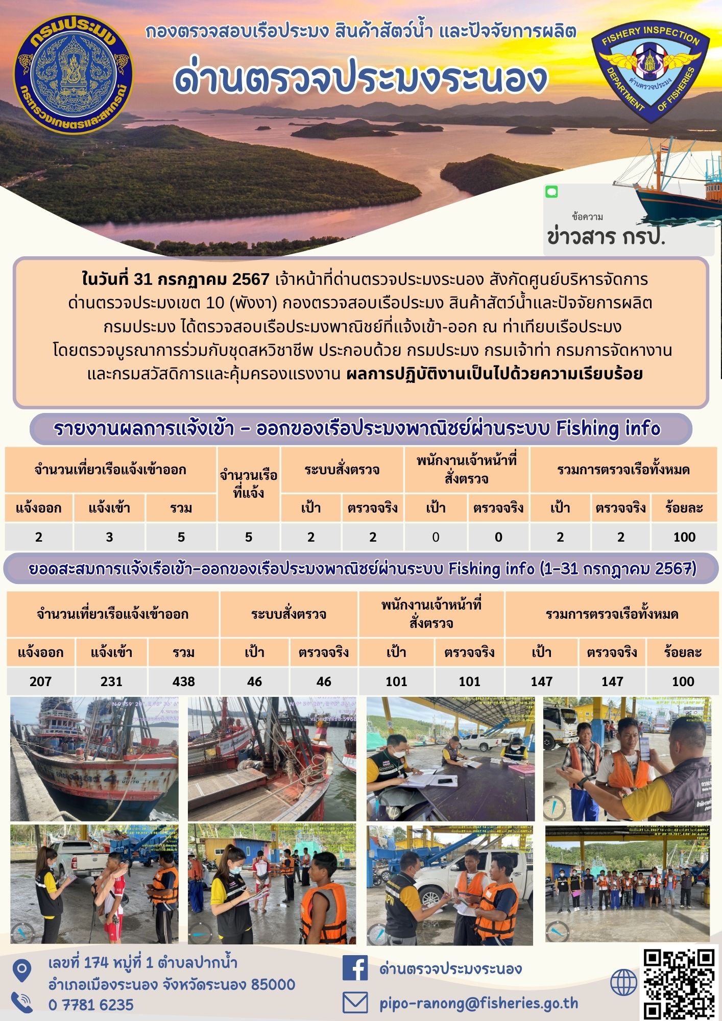 ตรวจสอบเรือประมงพาณิชย์ ณ ท่าเทียบเรือประมง..คลิก