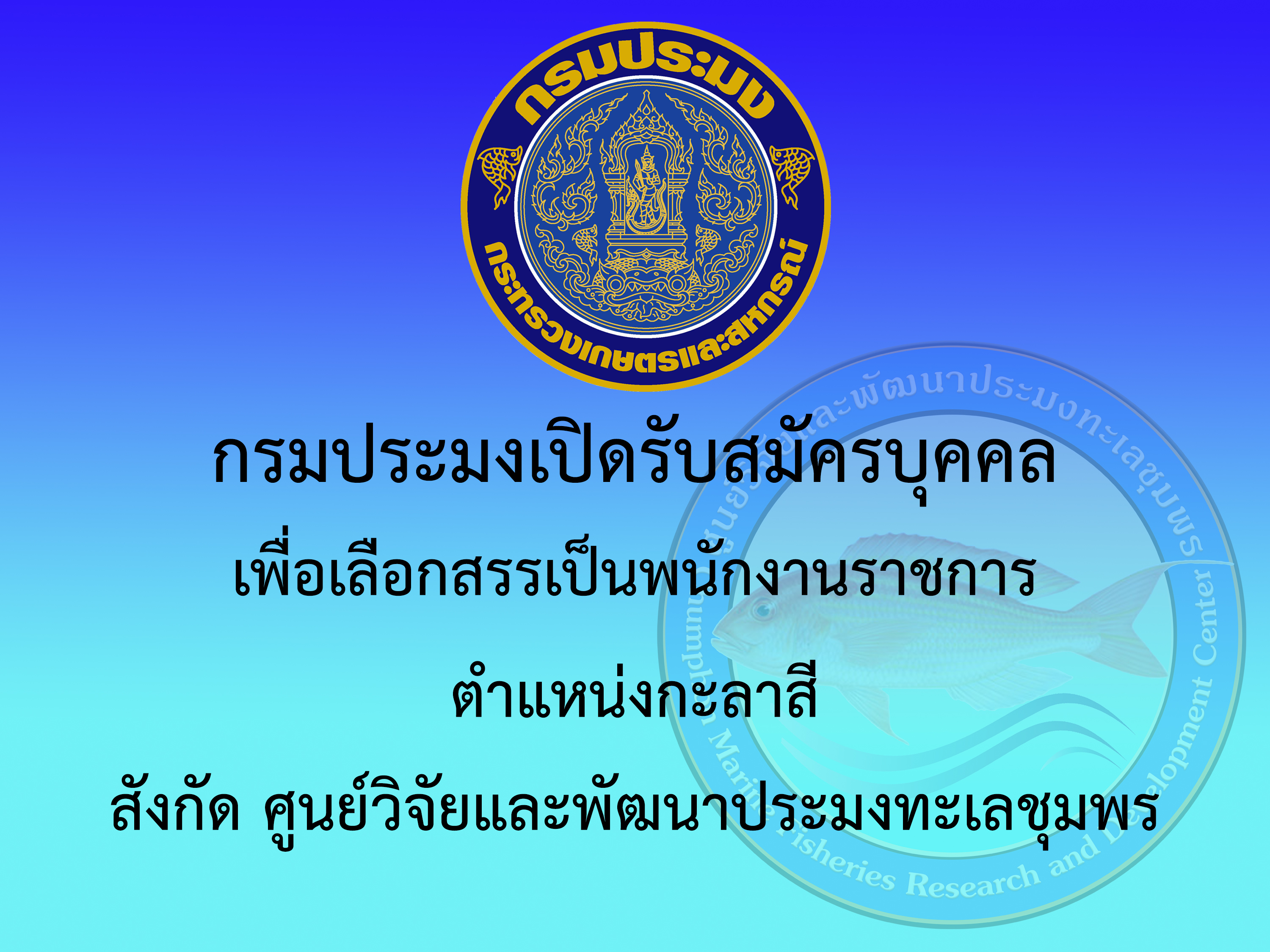 ประกาศกรมประมง เรื่อง บัญชีรายชื่อผู้ผ่านการเลือกสรรเพื่อจัดจ้างเป็นพนักงานราชการทั่วไป ตำแหน่ง กะลาสี