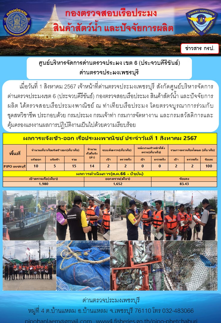 ตรวจสอบเรือประมงพาณิชย์ ณ ท่าเทียบเรือประมง..คลิก