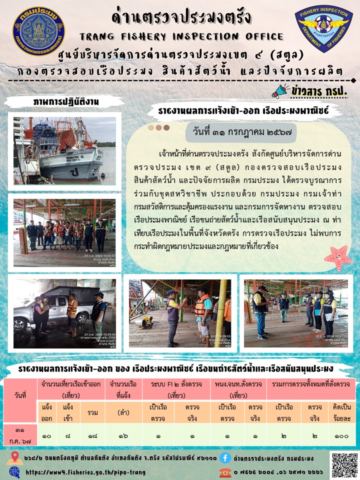 ประชาสัมพันธ์การปฏิบัติงานด่านตรวจประมงตรัง..คลิก