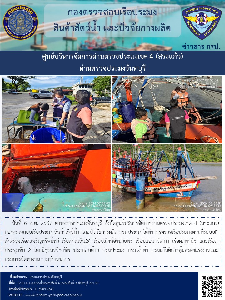 รายงานการปฏิบัติงานประจำวันที่ 6 สิงหาคม 2567..คลิก