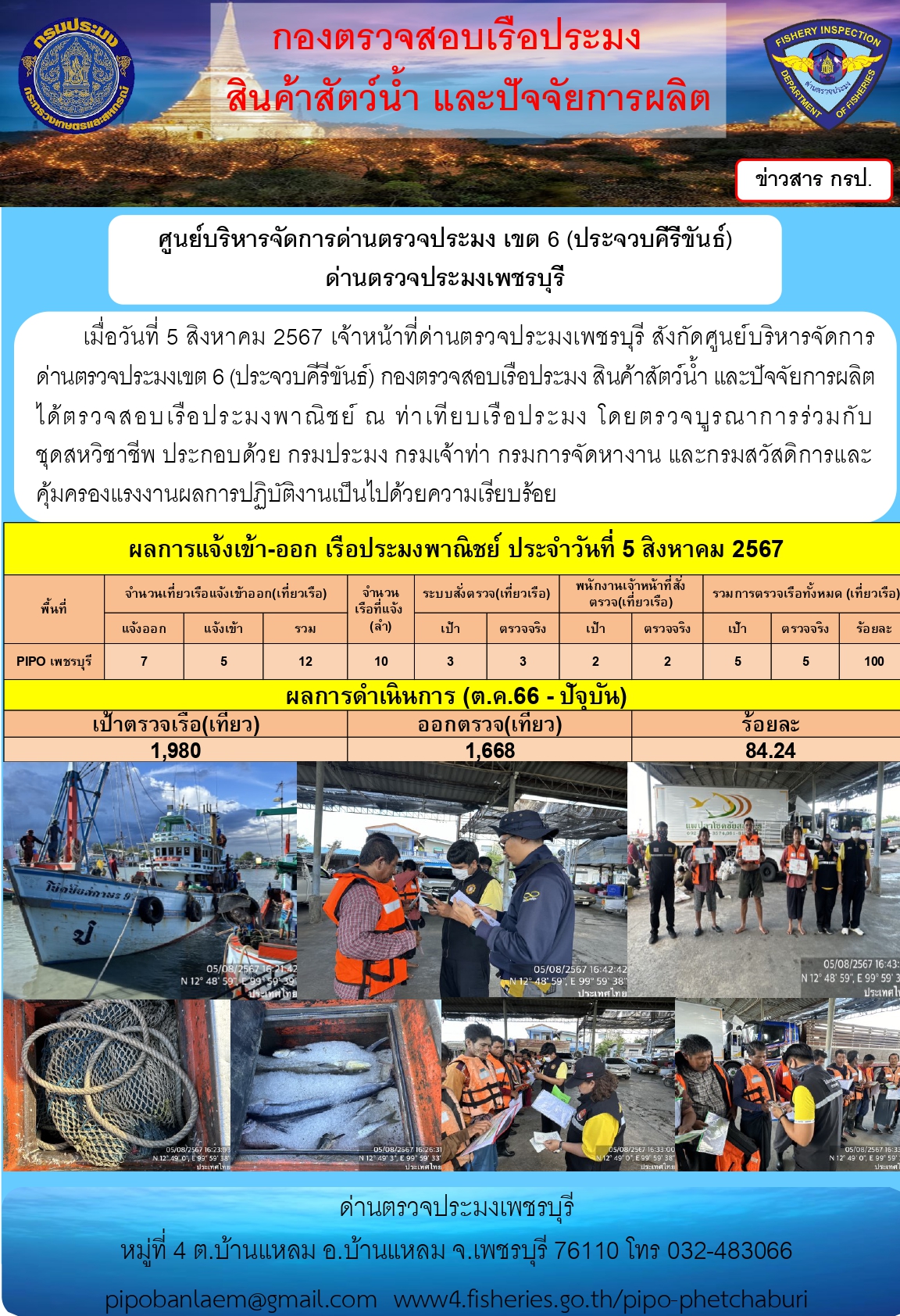 ตรวจสอบเรือประมงพาณิชย์ ณ ท่าเทียบเรือประมง..คลิก