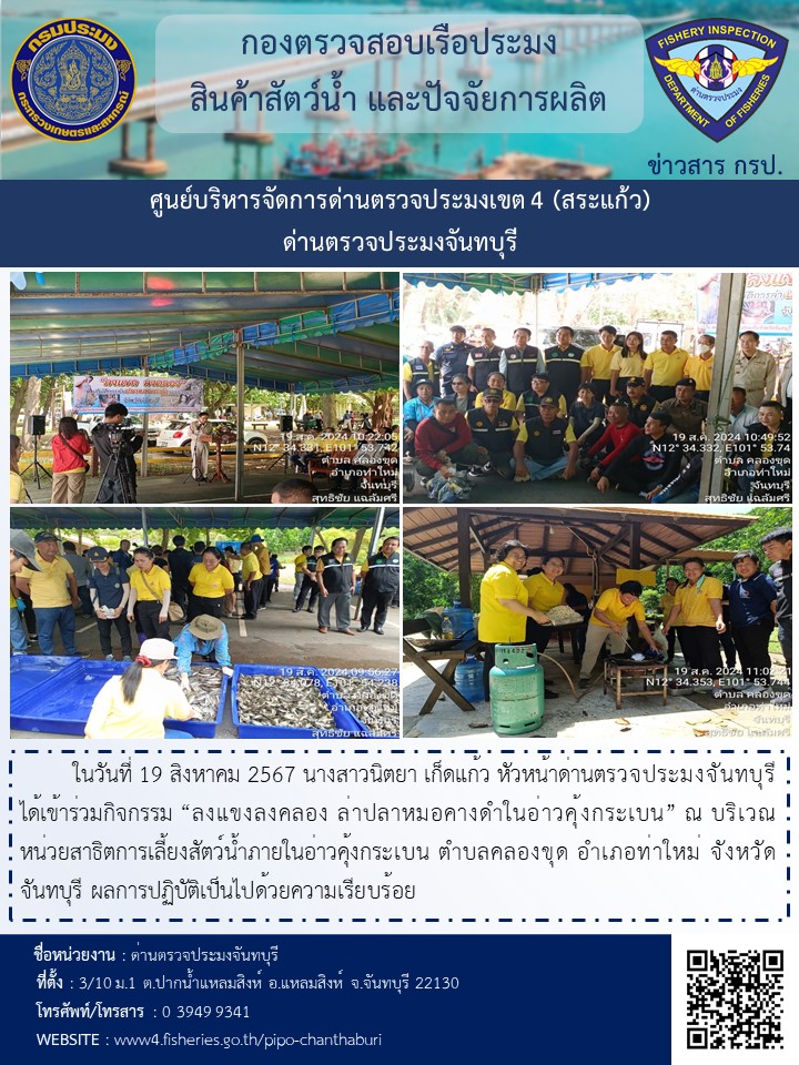 กิจกรรม ลงแขงลงคลอง ล่าปลาหมอคางดำในอ่าวคุ้งกระเบน วันที่ 19 สิงหาคม 2567