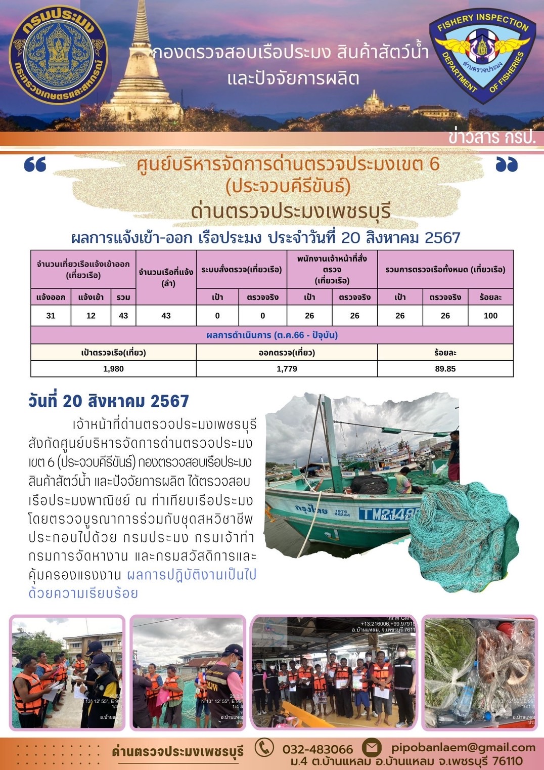 ตรวจสอบเรือประมงพาณิชย์ ณ ท่าเทียบเรือประมง..คลิก