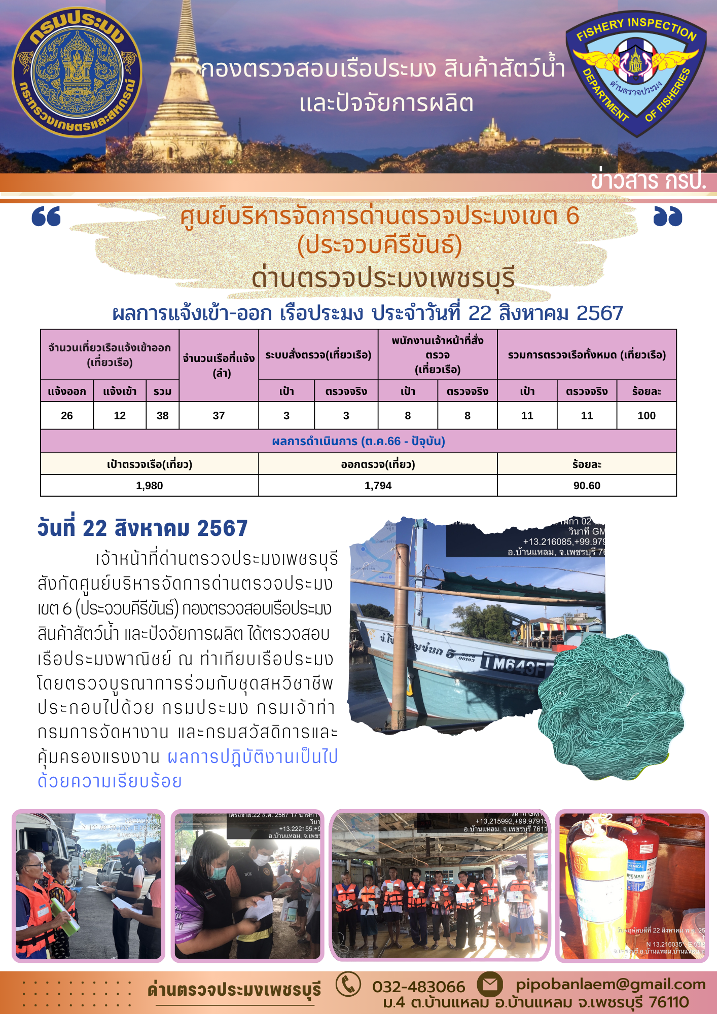 ตรวจสอบเรือประมงพาณิชย์ ณ ท่าเทียบเรือประมง..คลิก