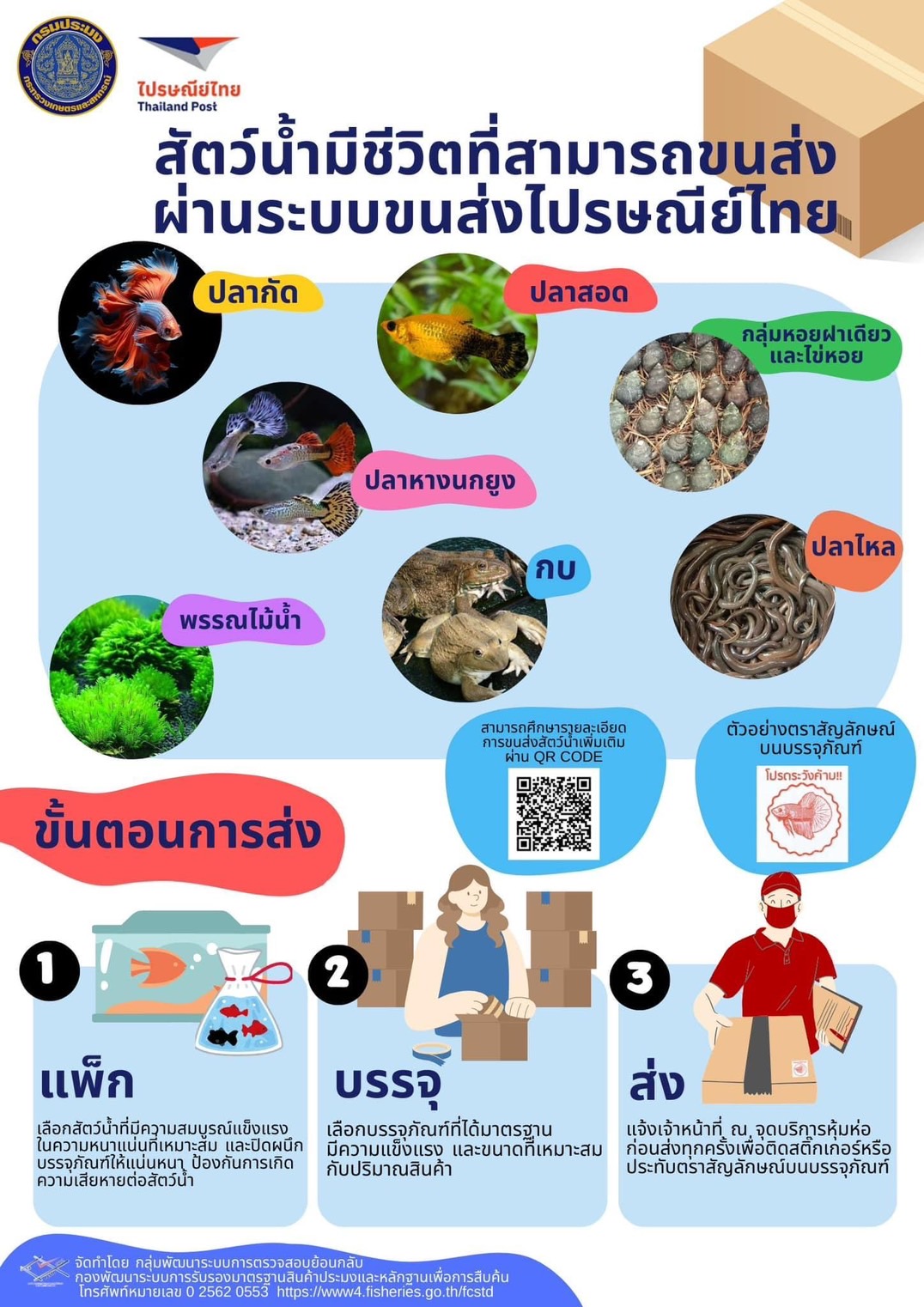 สัตว์น้ำมีชีวิตที่สามารถขนส่งผ่านไปรษณีย์ไทยได้..คลิก