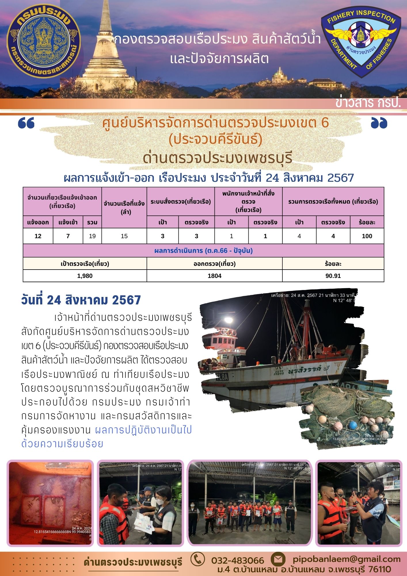ตรวจสอบเรือประมงพาณิชย์ ณ ท่าเทียบเรือประมง..คลิก