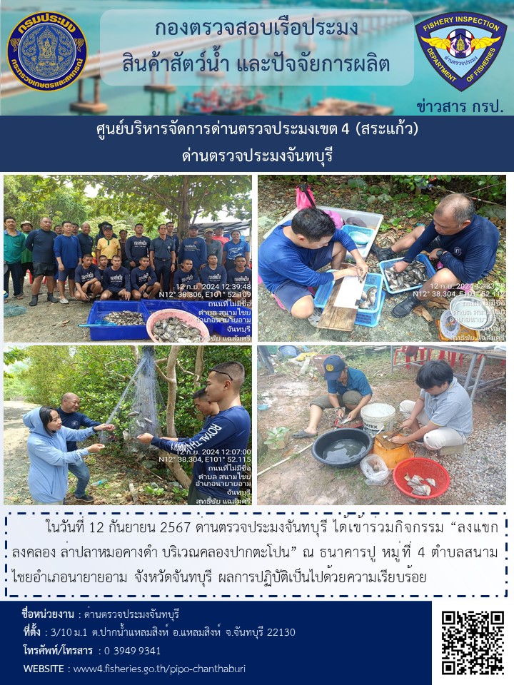 กิจกรรม ลงแขกลงคลอง ล่าปลาหมอคางดำ บริเวณคลองปากตะโปน วันที่ 12 กันยายน 2567..คลิก