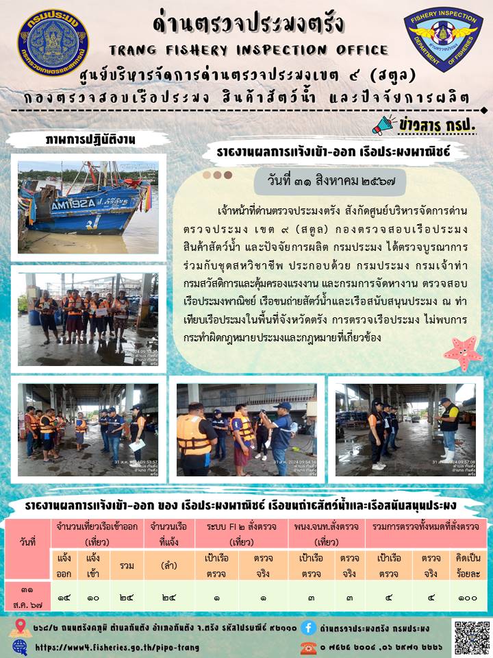 ประชาสัมพันธ์การปฏิบัติงานด่านตรวจประมงตรัง..คลิก