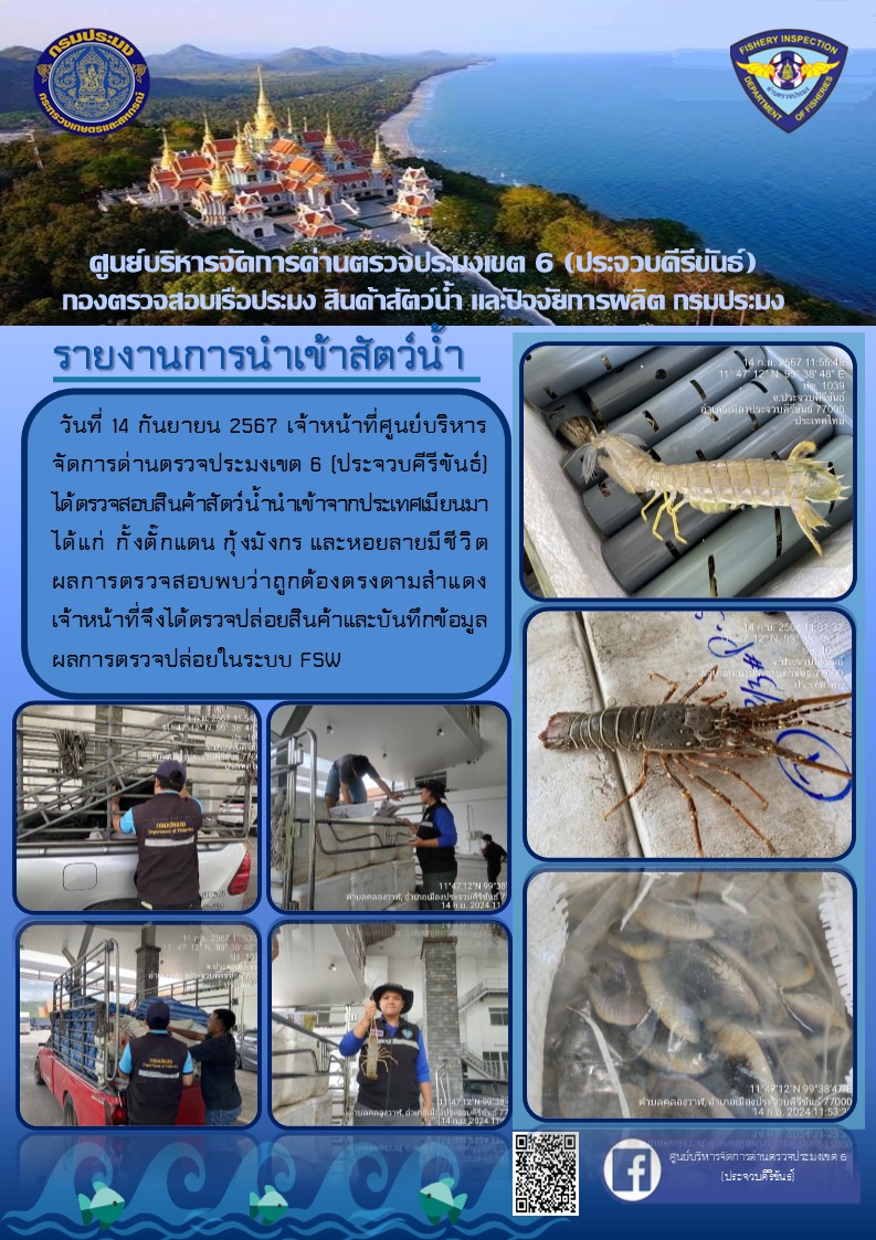 ตรวจสอบสินค้าสัตว์น้ำนำเข้าจากประเทศเมียนมา