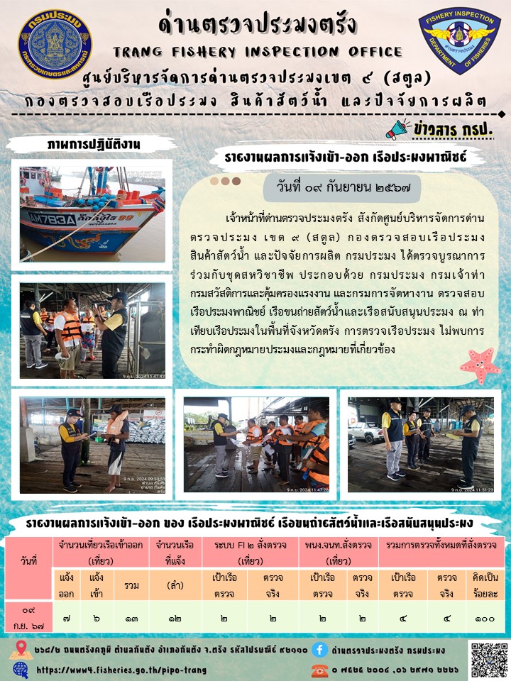 ประชาสัมพันธ์การปฏิบัติงานด่านตรวจประมงตรัง..คลิก