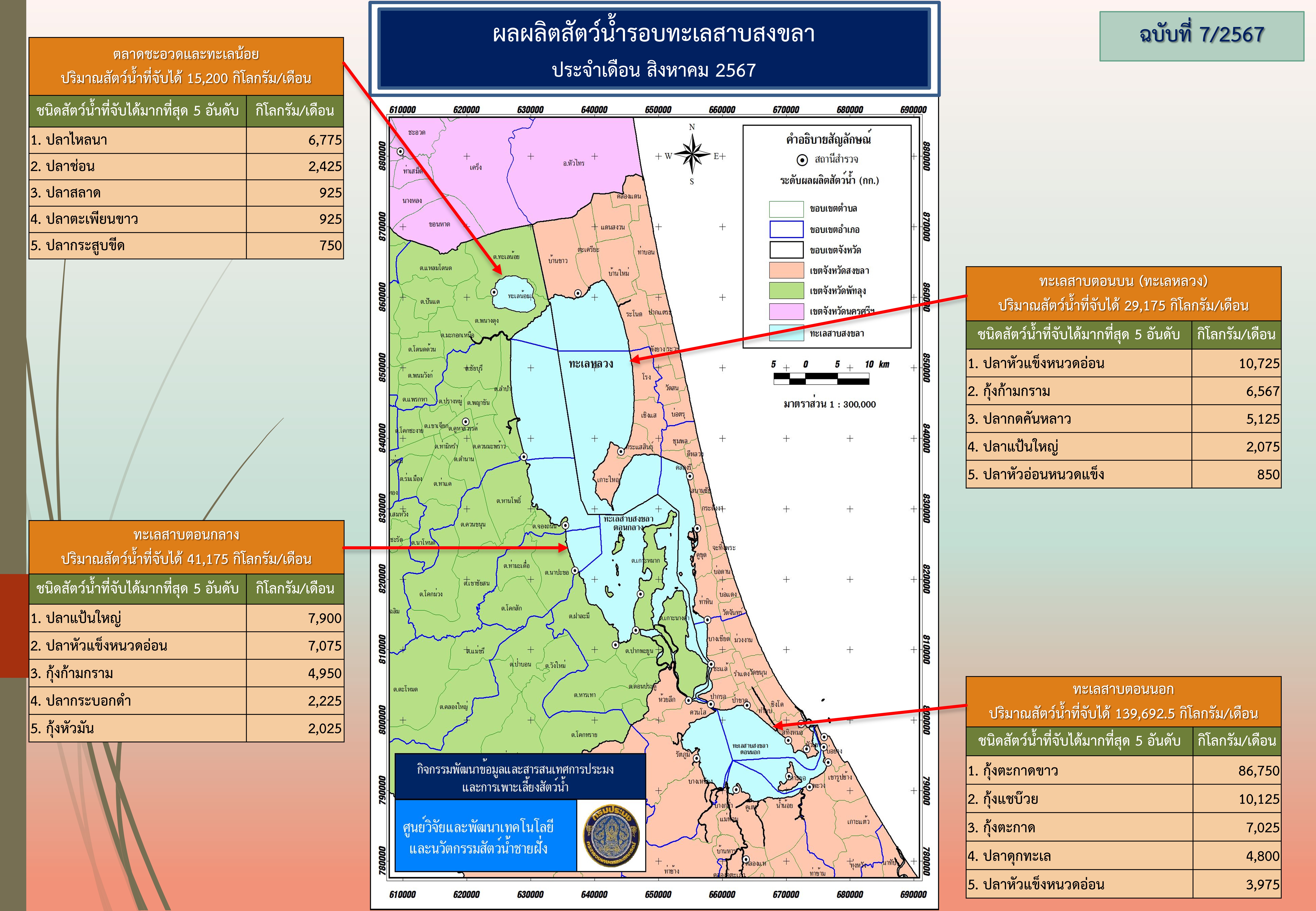 สภาวะสัตว์น้ำรอบทะเลสาบสงขลา เดือนสิงหาคม 2567..คลิก