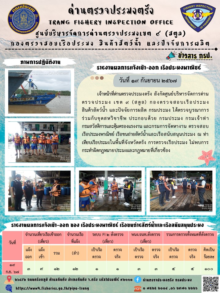 ประชาสัมพันธ์การปฏิบัติงานด่านตรวจประมงตรัง..คลิก
