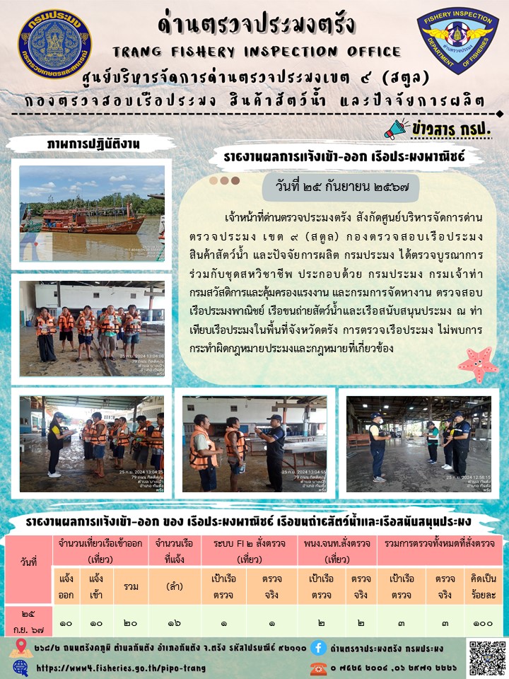 ประชาสัมพันธ์การปฏิบัติงานด่านตรวจประมงตรัง..คลิก